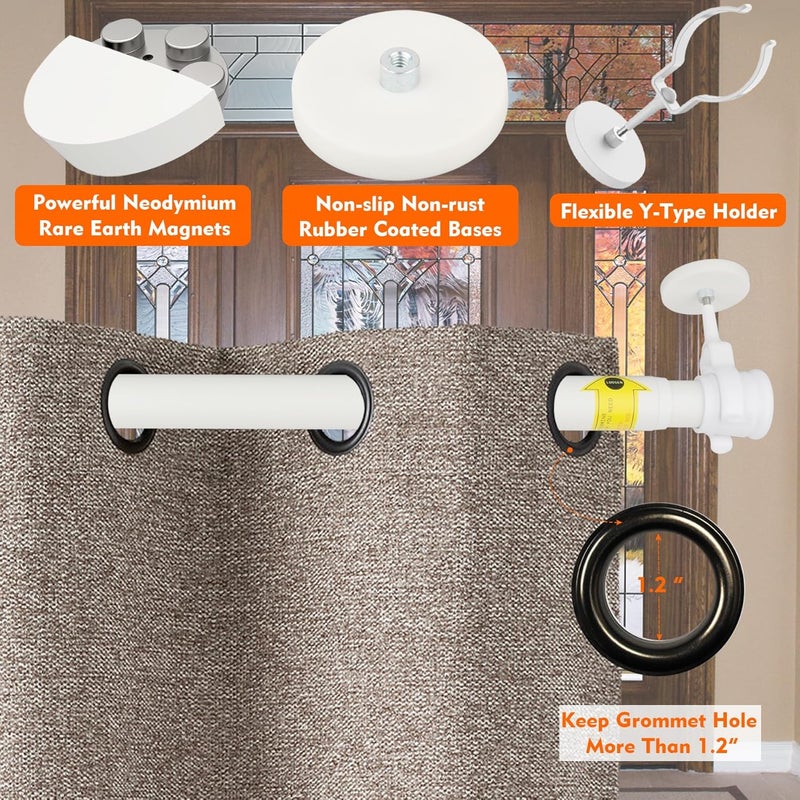 MUTUACTOR 1PCS Magnetic Curtains Rods,Heavy-Duty White Magnetic Door Curtain Rods for Metal Doors 13” to 26”,No Drilling Anti-slip Window Curtain Rod Adjustable Y-Clamp Magnet Holders for Curtains - Image 4